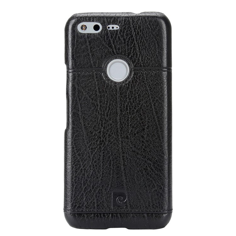 PIERRE CARDIN Stitched Genuine Leather Coated Hard Case for Google Pixel - Black-2