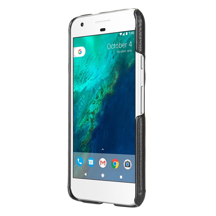 PIERRE CARDIN Stitched Genuine Leather Coated Hard Case for Google Pixel - Black-3