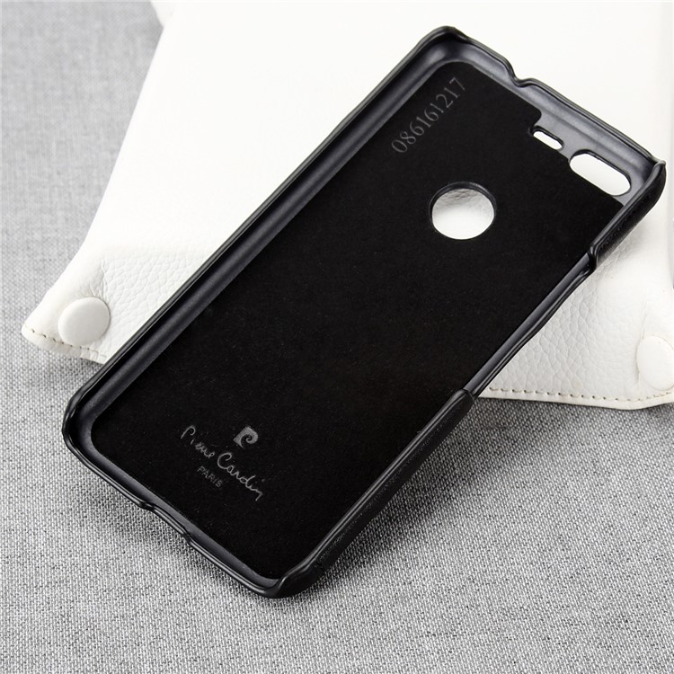 PIERRE CARDIN Stitched Genuine Leather Coated Hard Case for Google Pixel - Black-4