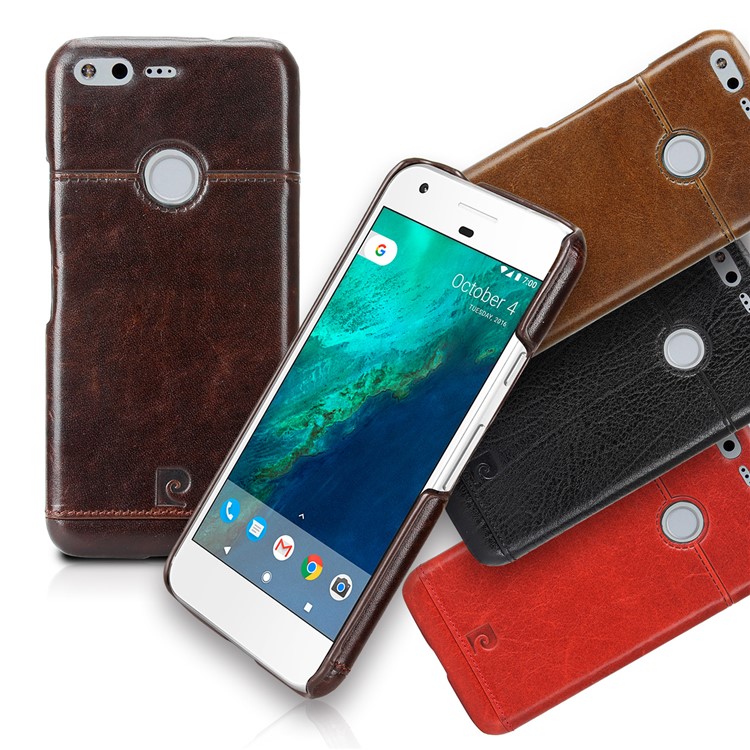 PIERRE CARDIN Stitched Genuine Leather Coated Hard Case for Google Pixel - Black-5