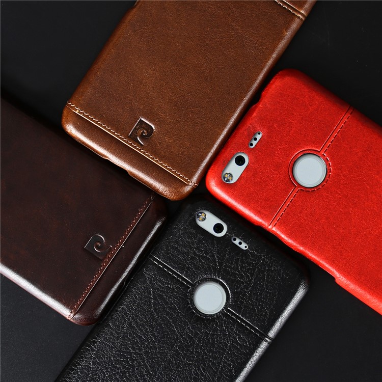 PIERRE CARDIN Stitched Genuine Leather Coated Hard Case for Google Pixel - Black-6