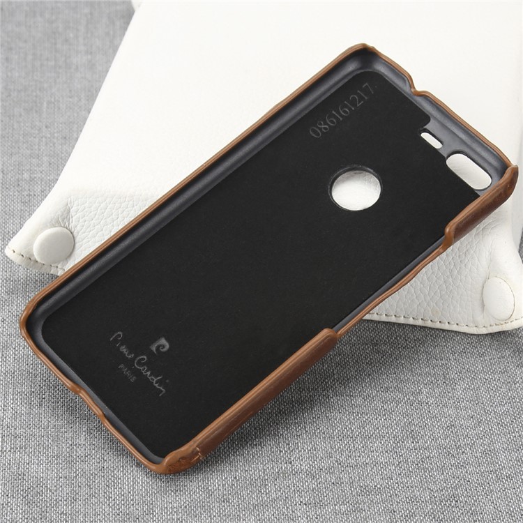 PIERRE CARDIN Stitched Genuine Leather Coated Hard Phone Cover for Google Pixel - Brown-4