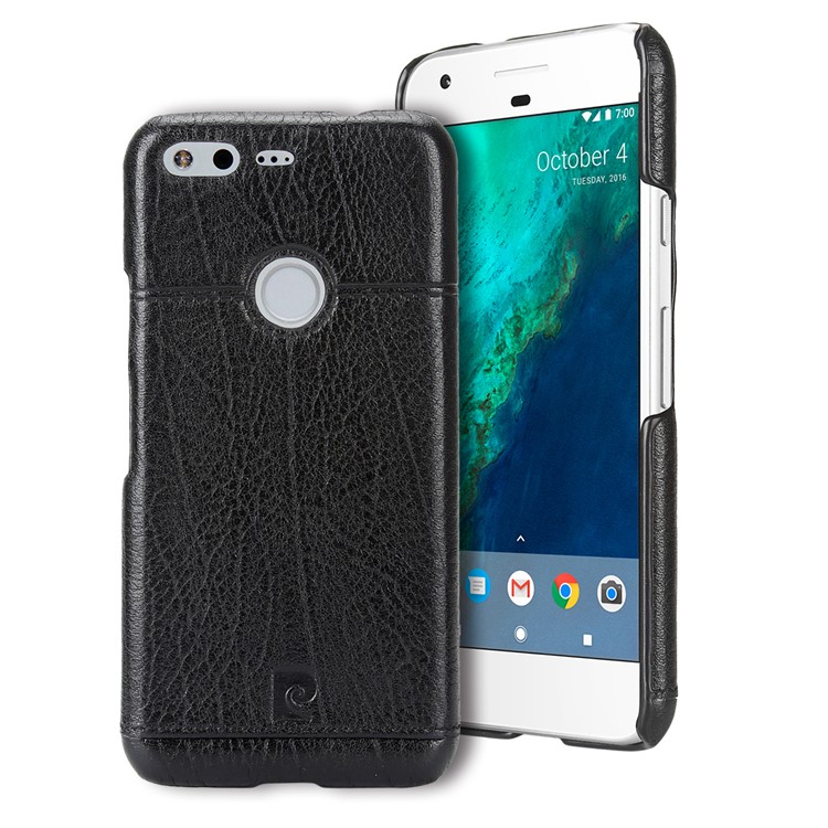 PIERRE CARDIN Stitched Genuine Leather Coated Hard Back Case for Google Pixel XL - Black-1