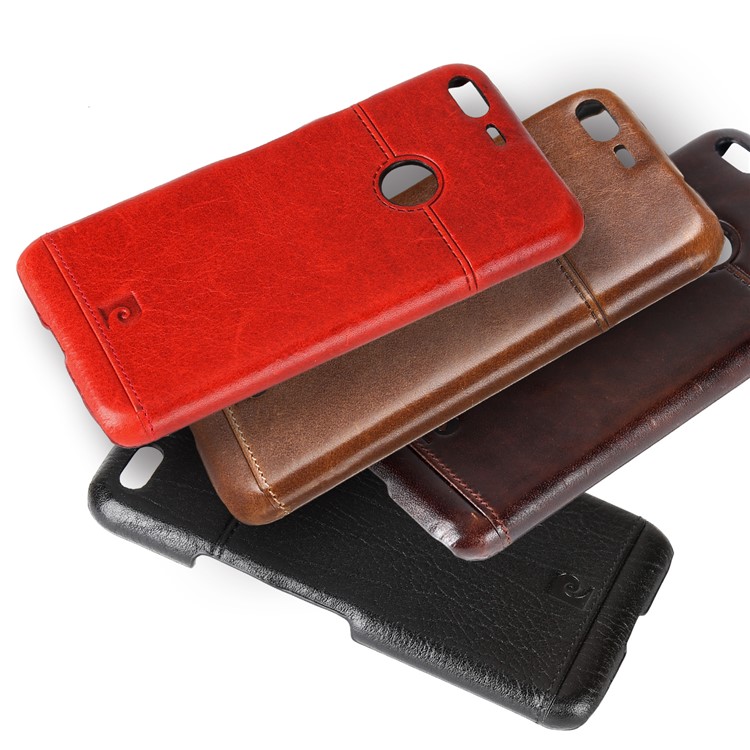 PIERRE CARDIN Stitched Genuine Leather Coated Hard Back Case for Google Pixel XL - Black-13