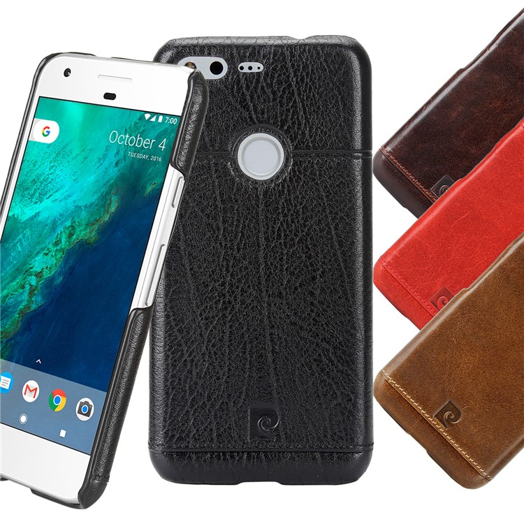 PIERRE CARDIN Stitched Genuine Leather Coated Hard Back Case for Google Pixel XL - Black-9