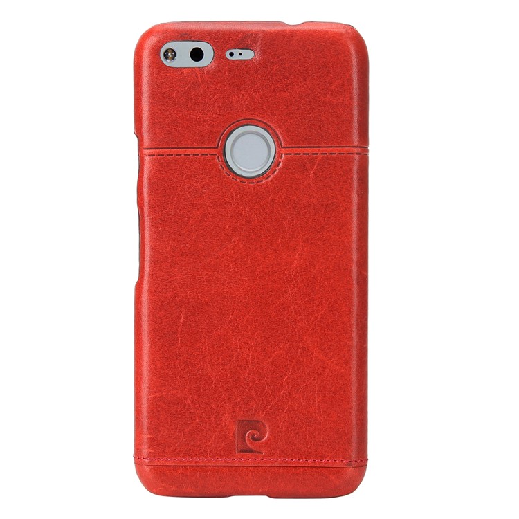 PIERRE CARDIN Stitched Genuine Leather Coated Hard Phone Case for Google Pixel XL - Red-2