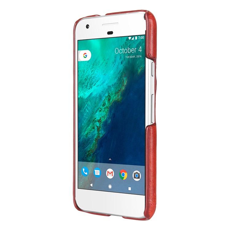 PIERRE CARDIN Stitched Genuine Leather Coated Hard Phone Case for Google Pixel XL - Red-3