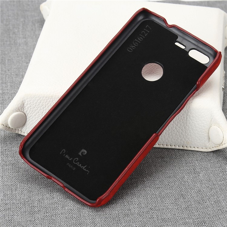 PIERRE CARDIN Stitched Genuine Leather Coated Hard Phone Case for Google Pixel XL - Red-4