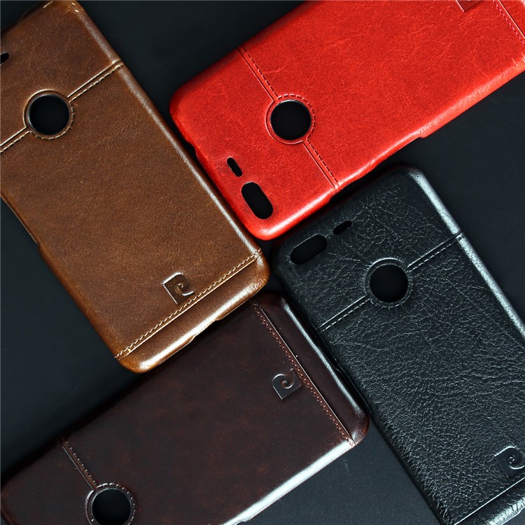 PIERRE CARDIN Stitched Genuine Leather Coated Hard Phone Case for Google Pixel XL - Red-6