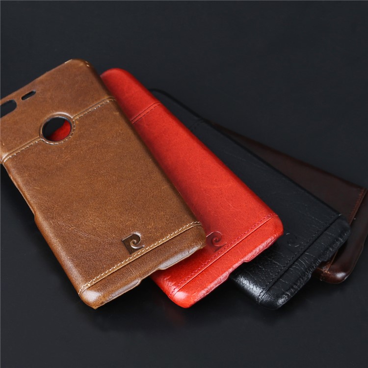 PIERRE CARDIN Stitched Genuine Leather Coated Hard Phone Case for Google Pixel XL - Red-7