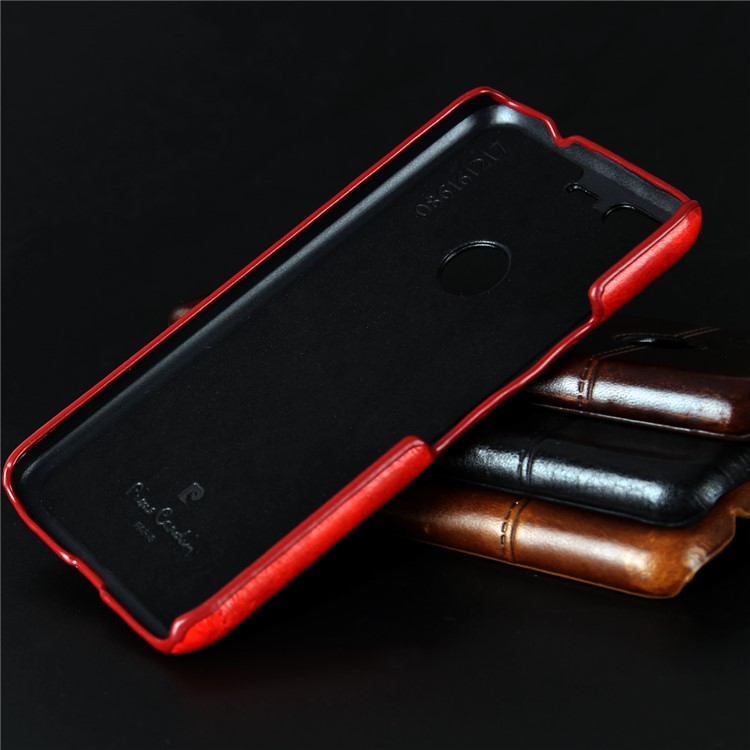 PIERRE CARDIN Stitched Genuine Leather Coated Hard Phone Case for Google Pixel XL - Red-8
