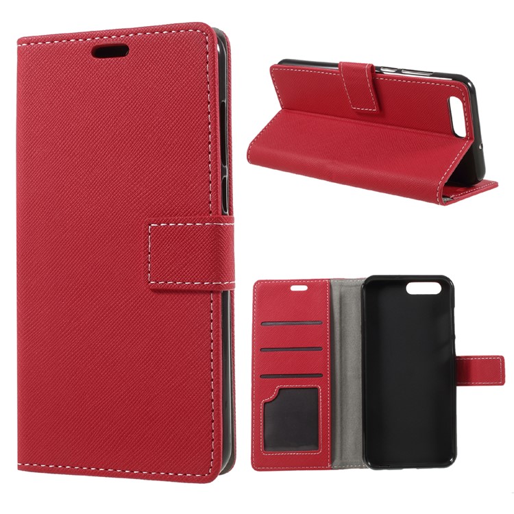 Cross Texture Leather Wallet Stand Phone Shell for Asus Zenfone 4 ZE554KL - Red-1