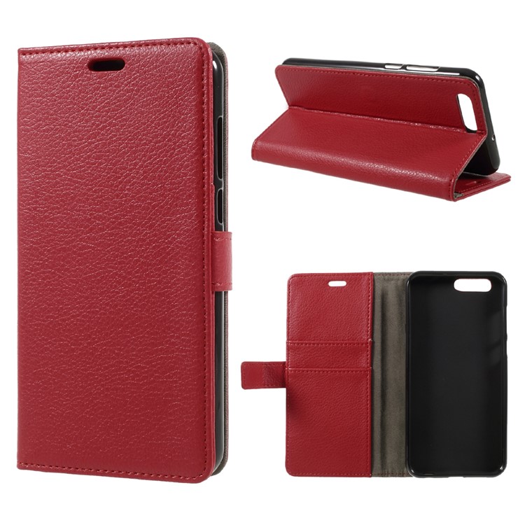 For Asus Zenfone 4 ZE554KL Litchi Grain PU Leather Wallet Phone Cover with Stand - Red-1