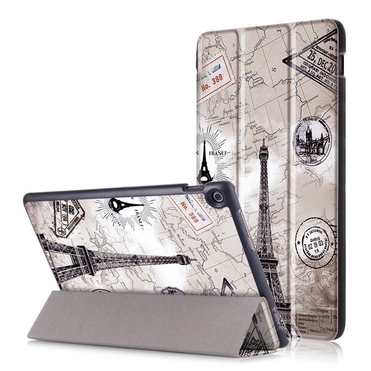 Foldable Tri-fold Stand Pattern Printing Leather Tablet Folio Shell for Asus Zenpad 10 Z301MFL - Eiffel Tower-1
