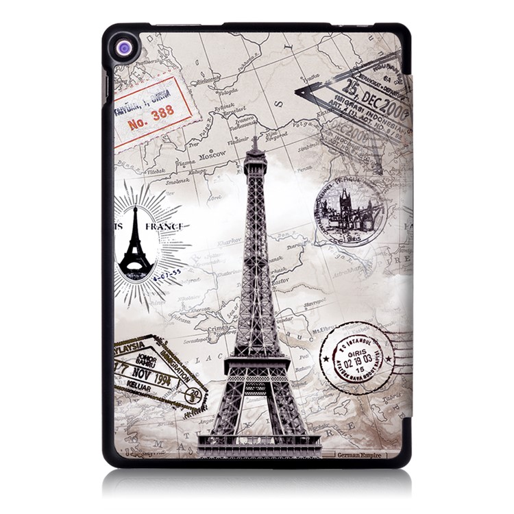 Foldable Tri-fold Stand Pattern Printing Leather Tablet Folio Shell for Asus Zenpad 10 Z301MFL - Eiffel Tower-3