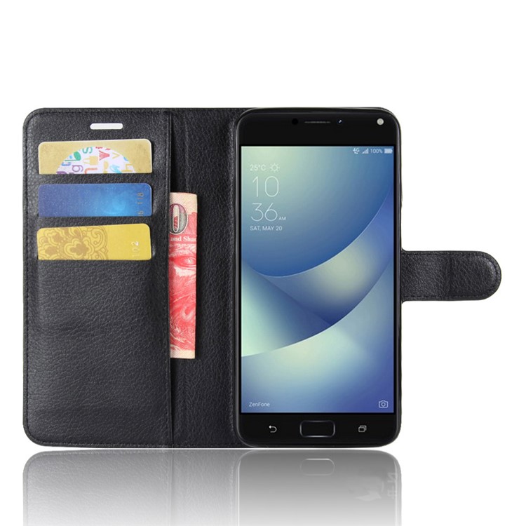 Litchi Skin PU Leather Wallet Stand Phone Shell for Asus Zenfone 4 Max /4 Max Pro /4 Max Plus ZC554KL - Black-4