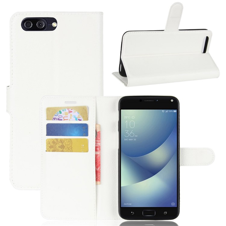 Litchi Skin PU Leather Wallet Stand Phone Case for Asus Zenfone 4 Max /4 Max Pro /4 Max Plus ZC554KL - White-1