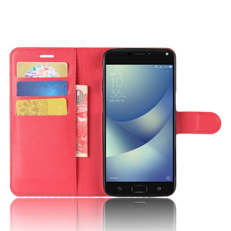 Litchi Skin PU Leather Wallet Stand Phone Cover for Asus Zenfone 4 Max /4 Max Pro /4 Max Plus ZC554KL - Red-4