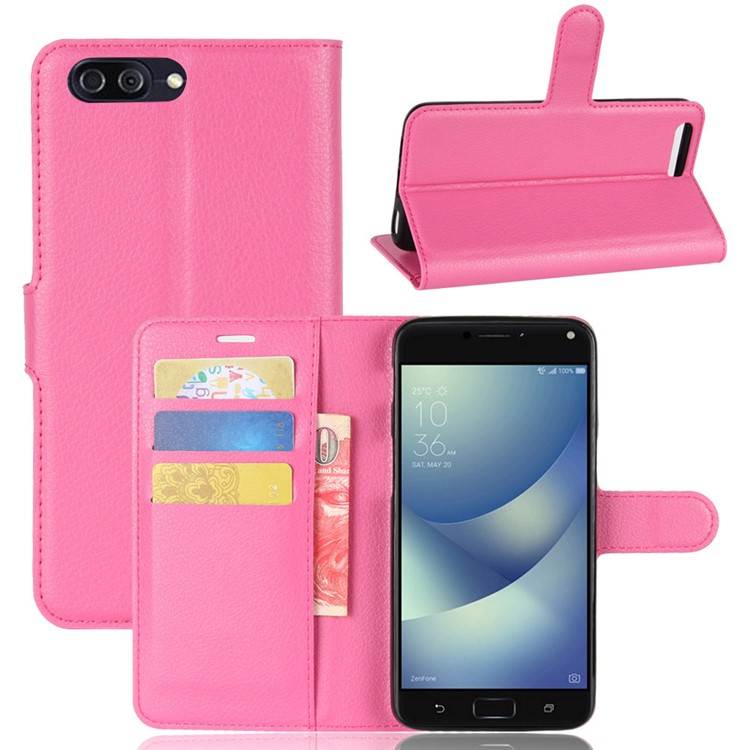 Litchi Skin PU Leather Wallet Stand Mobile Phone Shell for Asus Zenfone 4 Max /4 Max Pro /4 Max Plus ZC554KL - Rose-1