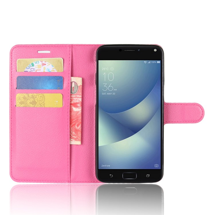 Litchi Skin PU Leather Wallet Stand Mobile Phone Shell for Asus Zenfone 4 Max /4 Max Pro /4 Max Plus ZC554KL - Rose-4