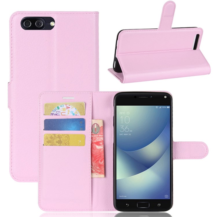 Litchi Skin PU Leather Wallet Stand Cell Phone Cover for Asus Zenfone 4 Max /4 Max Pro /4 Max Plus ZC554KL - Pink-1