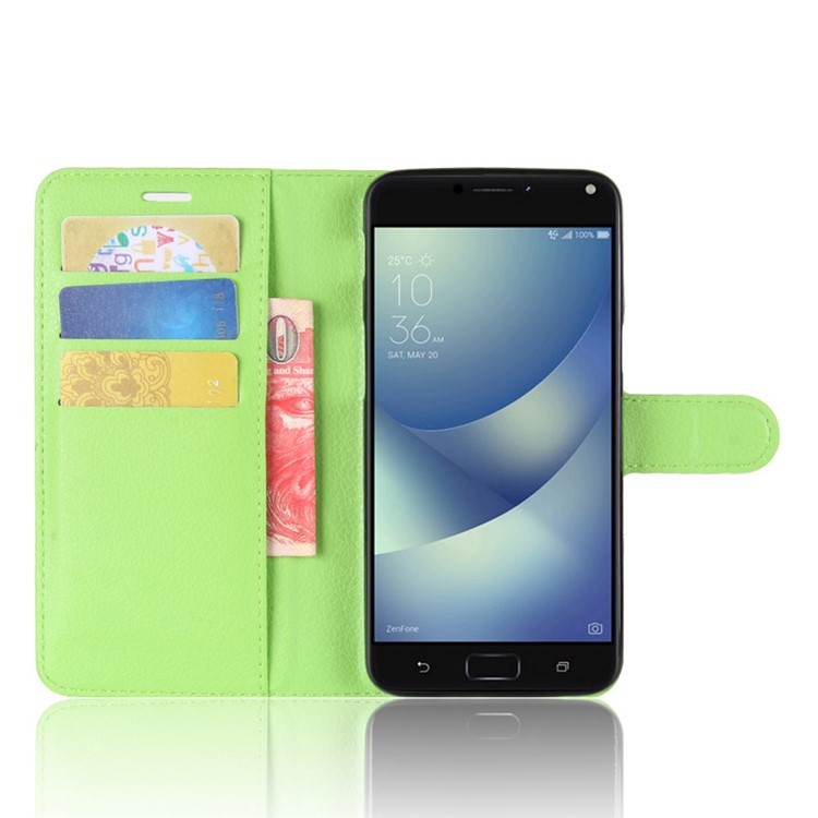 Litchi Skin PU Leder Brieftasche Stand Telefon Shell mit Magnet für Asus Zenfone 4 Max / 4 Max Pro / 4 Max Plus ZC554KL - Grün-4