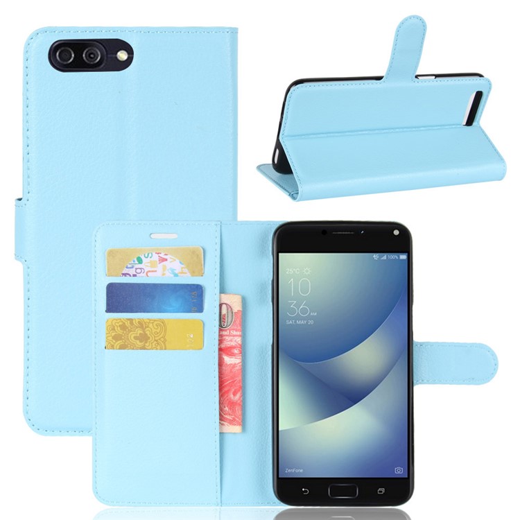 Litchi Skin PU Leather Wallet Stand Phone Case with Magnet for Asus Zenfone 4 Max /4 Max Pro /4 Max Plus ZC554KL - Blue-1