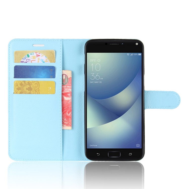 Litchi Skin PU Leather Wallet Stand Phone Case with Magnet for Asus Zenfone 4 Max /4 Max Pro /4 Max Plus ZC554KL - Blue-4