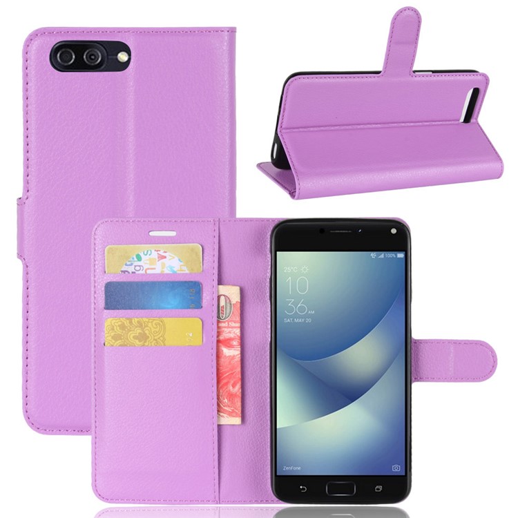 Litchi Skin PU Leather Wallet Stand Phone Casing with Magnet for Asus Zenfone 4 Max /4 Max Pro /4 Max Plus ZC554KL - Purple-1