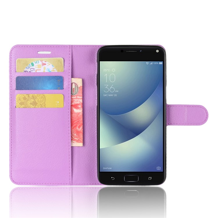 Litchi Skin PU Leather Wallet Stand Phone Casing with Magnet for Asus Zenfone 4 Max /4 Max Pro /4 Max Plus ZC554KL - Purple-4