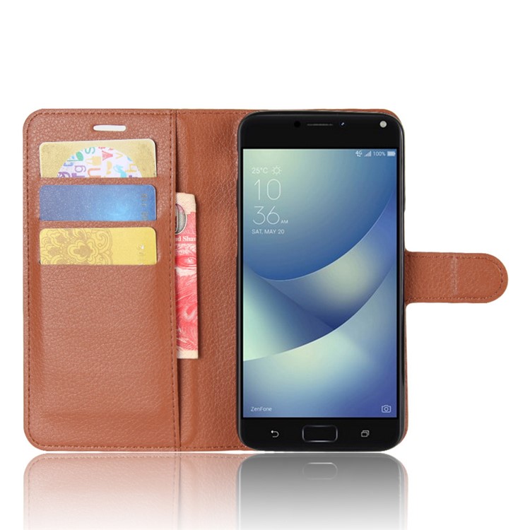 Litchi Skin PU Leather Wallet Stand Mobile Phone Casing for Asus Zenfone 4 Max /4 Max Pro /4 Max Plus ZC554KL - Brown-4