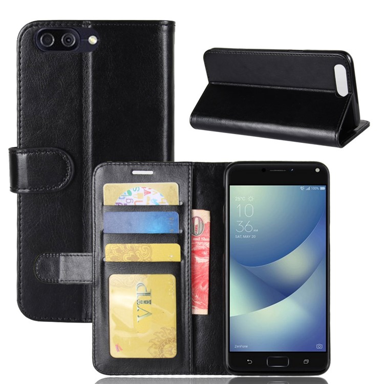 Crazy Horse Flip Leather Wallet Cell Phone Cover for Asus Zenfone 4 MAX ZC554KL - Black-1