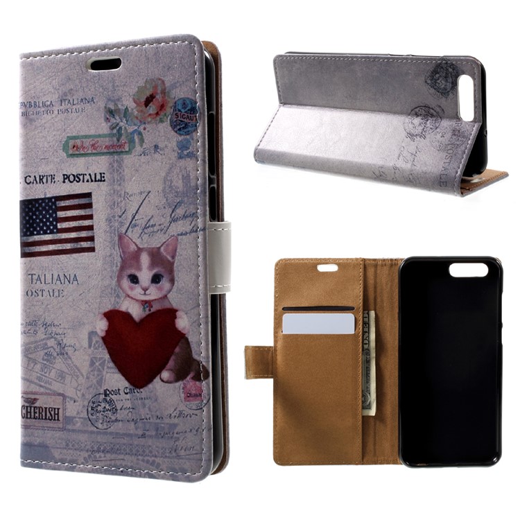 Pattern Printing PU Leather Wallet Stand Mobile Phone Cover Case for Asus Zenfone 4 ZE554KL - Lovely Cat and Heart-1