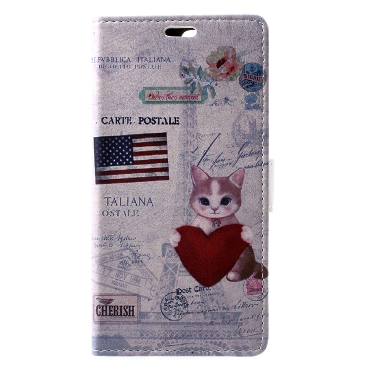 Pattern Printing PU Leather Wallet Stand Mobile Phone Cover Case for Asus Zenfone 4 ZE554KL - Lovely Cat and Heart-2