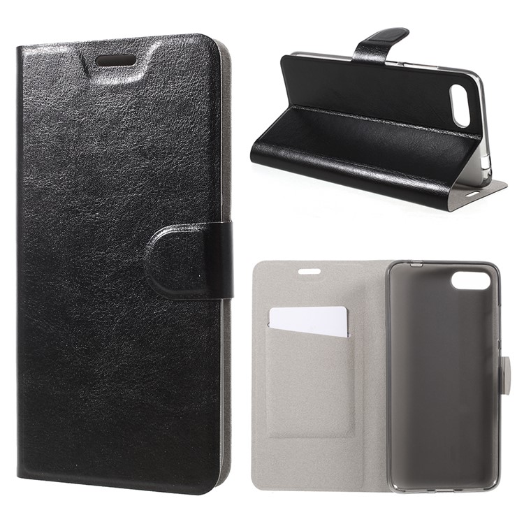 Crazy Horse Texture Leather Card Holder Phone Shell (Built-in Steel Sheet) for Asus ZenFone 4 Max ZC554KL - Black-1
