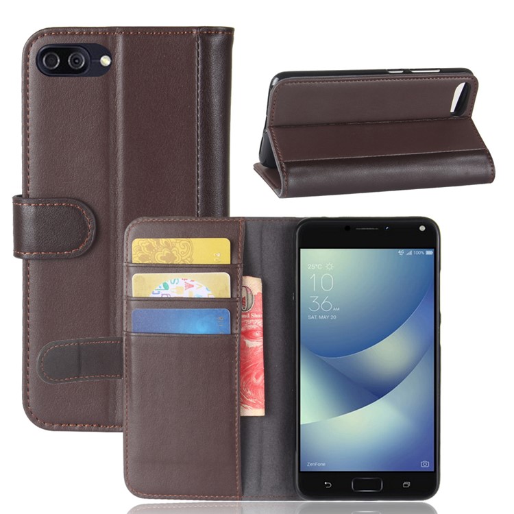 Split Leather Flip Stand Wallet Mobile Phone Cover Shell for Asus ZenFone 4 Max /4 Max Pro /4 Max Plus (ZC554KL) - Brown-1