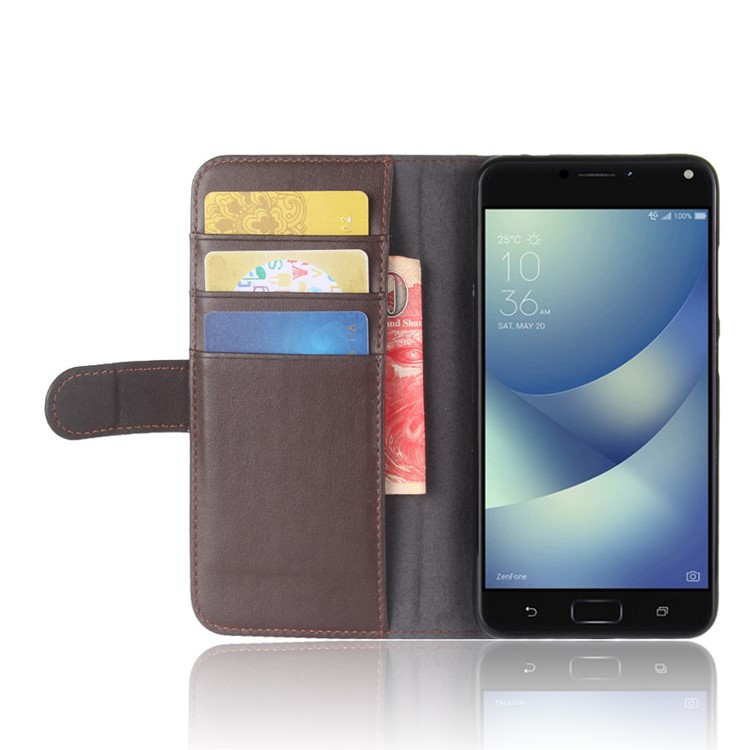 Split Leather Flip Stand Wallet Mobile Phone Cover Shell for Asus ZenFone 4 Max /4 Max Pro /4 Max Plus (ZC554KL) - Brown-5