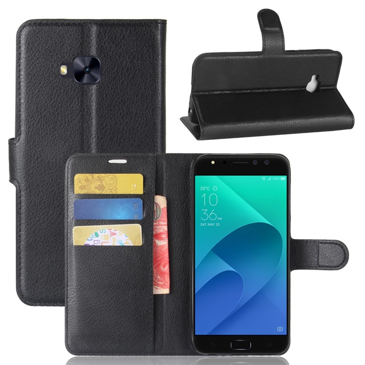 Litchi Skin Wallet Leather Stand Case for Asus Zenfone 4 Selfie Pro ZD552KL - Black-1