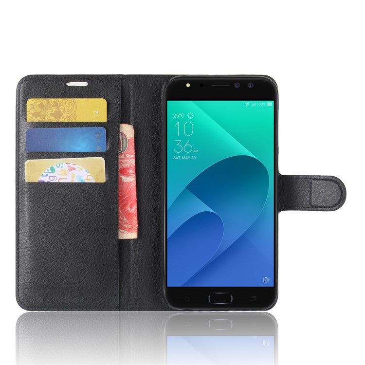 Litchi Skin Wallet Leather Stand Case for Asus Zenfone 4 Selfie Pro ZD552KL - Black-4