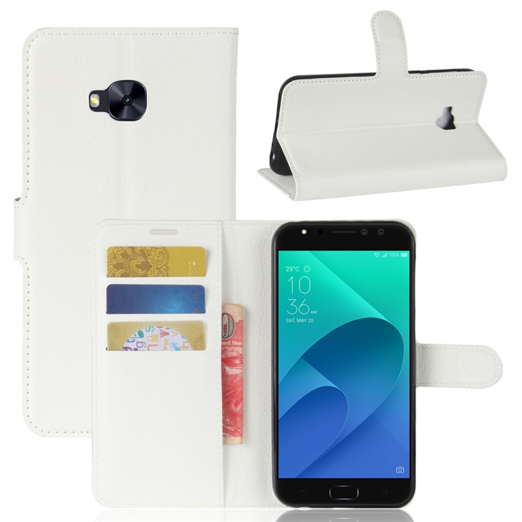 Litchi Skin Brieftasche Leder Standfuß für Asus Zenfone 4 Selfie Pro ZD552KL - Weiß-1