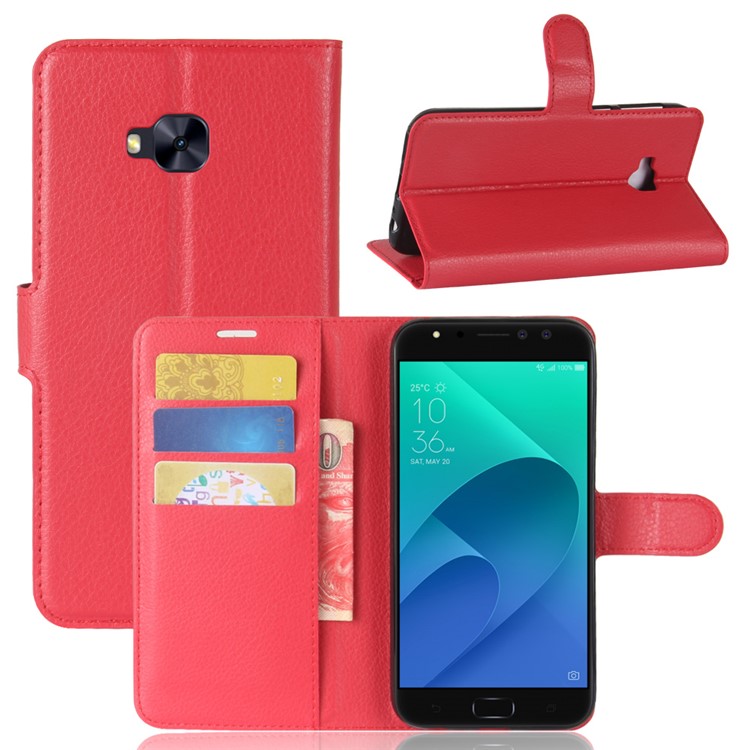 Litchi Skin Wallet Leather Phone Case for Asus Zenfone 4 Selfie Pro ZD552KL - Red-1