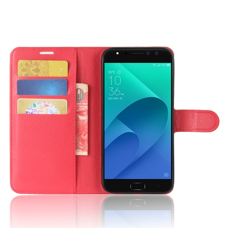 Litchi Skin Wallet Leather Phone Case for Asus Zenfone 4 Selfie Pro ZD552KL - Red-4