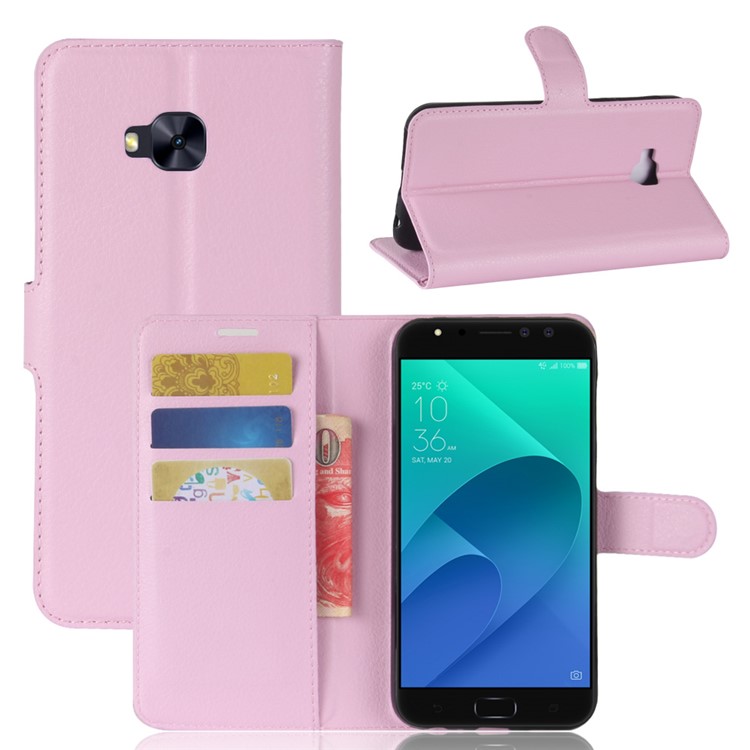 Litchi Skin Leather Stand Case with Card Slots for Asus Zenfone 4 Selfie Pro ZD552KL - Pink-1