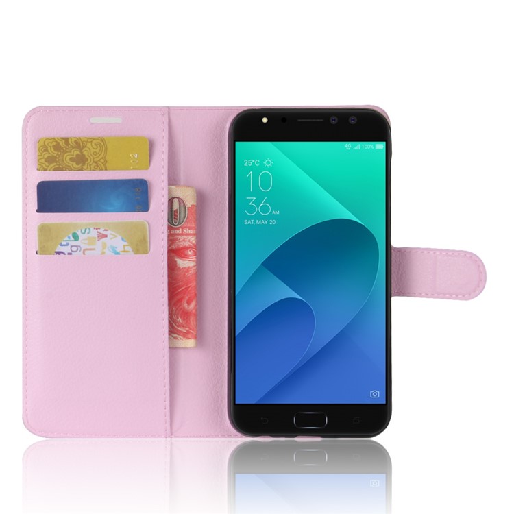 Litchi Skin Leather Stand Case with Card Slots for Asus Zenfone 4 Selfie Pro ZD552KL - Pink-4