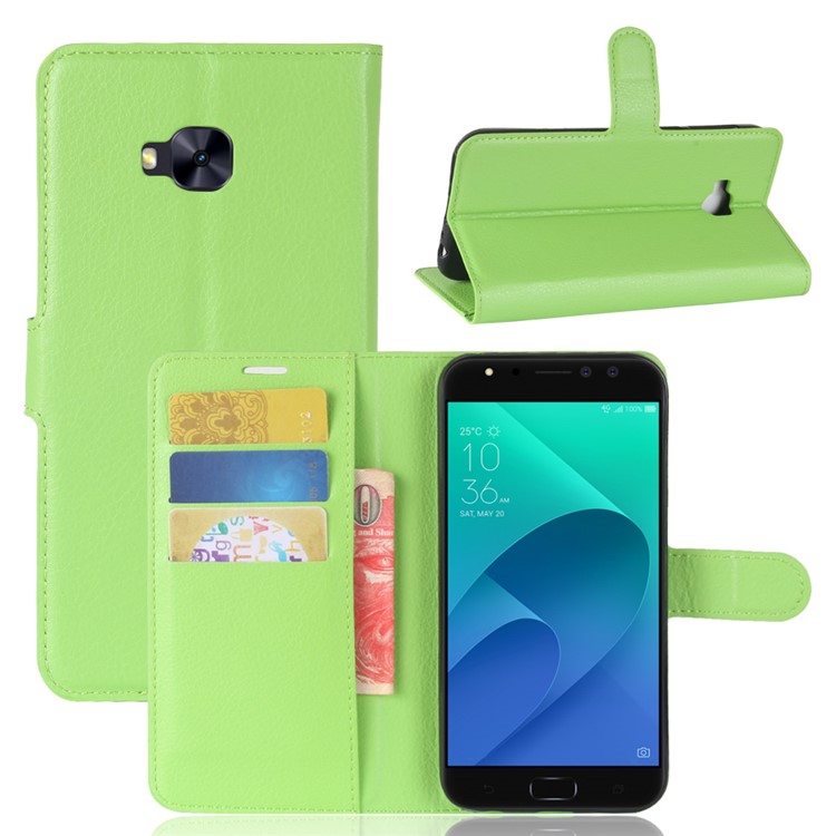 Litchi Skin Leather Stand Cover with Card Slots for Asus Zenfone 4 Selfie Pro ZD552KL - Green-1