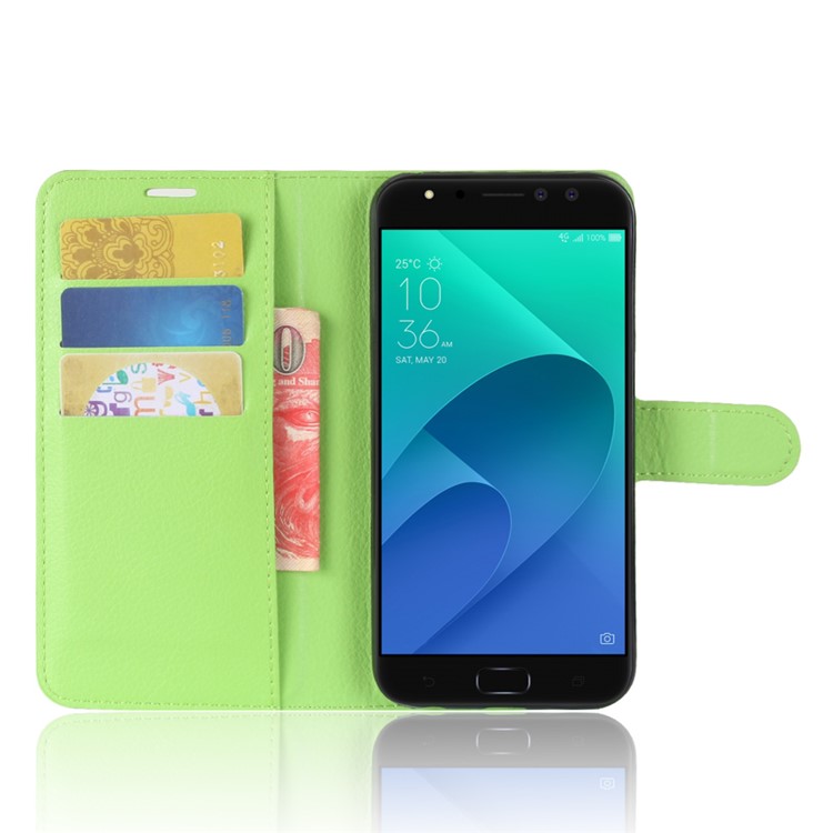 Litchi Skin Leather Stand Cover with Card Slots for Asus Zenfone 4 Selfie Pro ZD552KL - Green-4