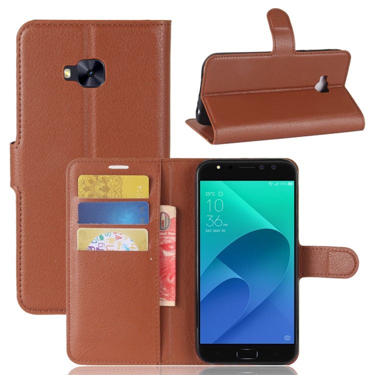 Litchi Skin Cell Phone Leather Stand Case for Asus Zenfone 4 Selfie Pro ZD552KL - Brown-1