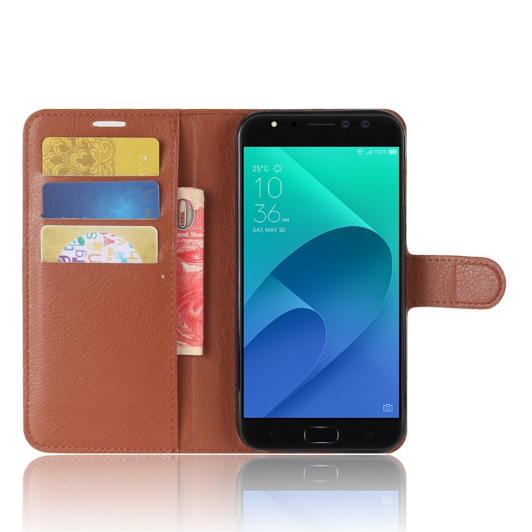 Litchi Skin Cell Phone Leather Stand Case for Asus Zenfone 4 Selfie Pro ZD552KL - Brown-4