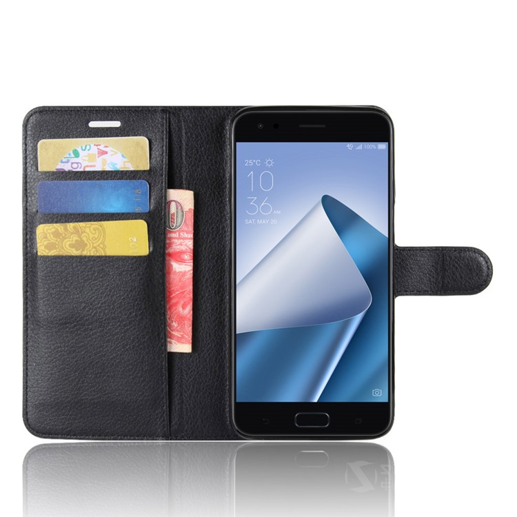 Litchi Skin Leather Wallet Case for Asus ZenFone 4 (ZE554KL) - Black-4