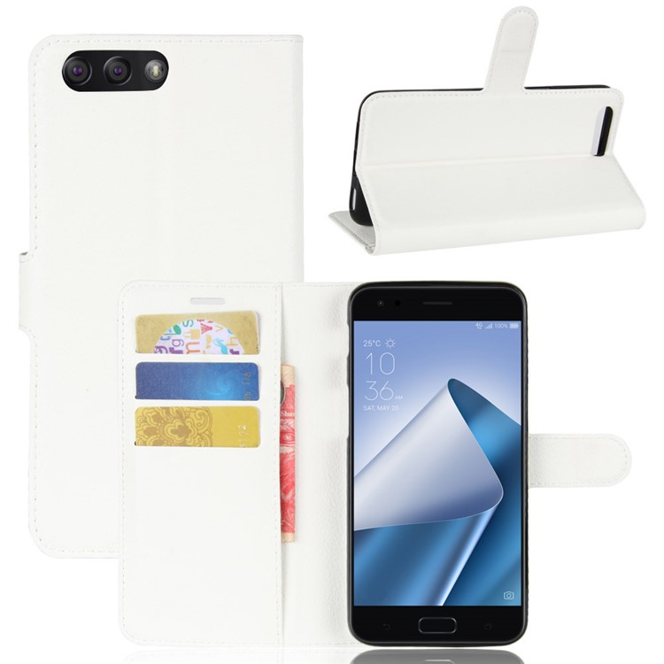 Litchi Skin Leather Wallet Cover for Asus ZenFone 4 (ZE554KL) - White-1